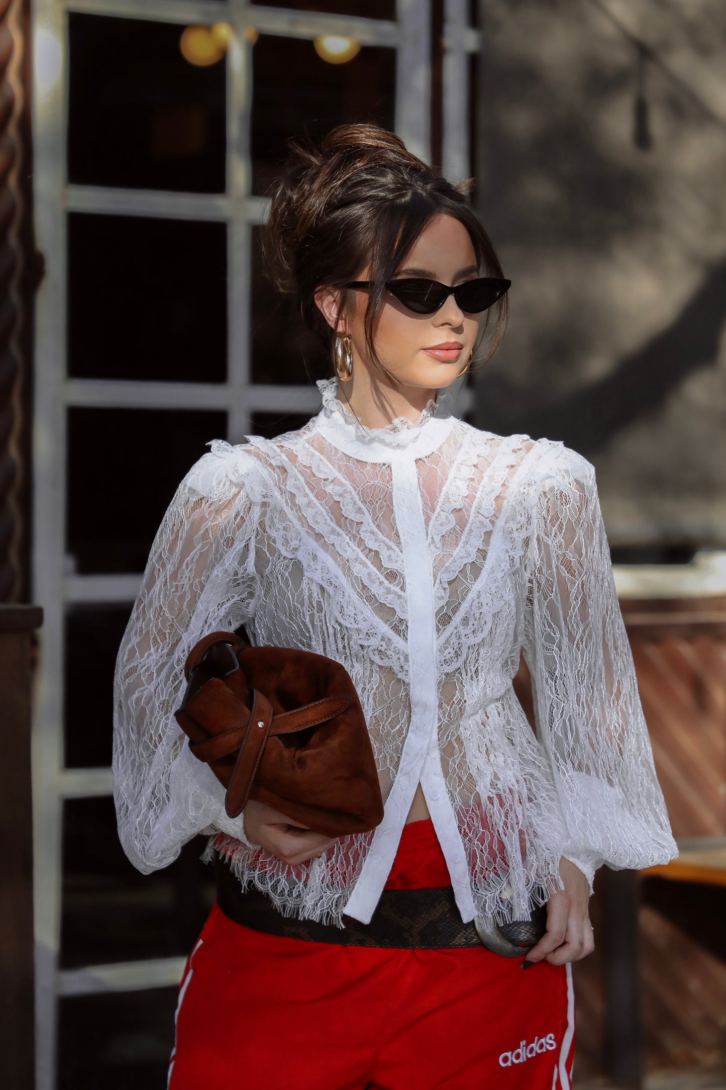 Frilly Lace Structured Shoulder Blouse
