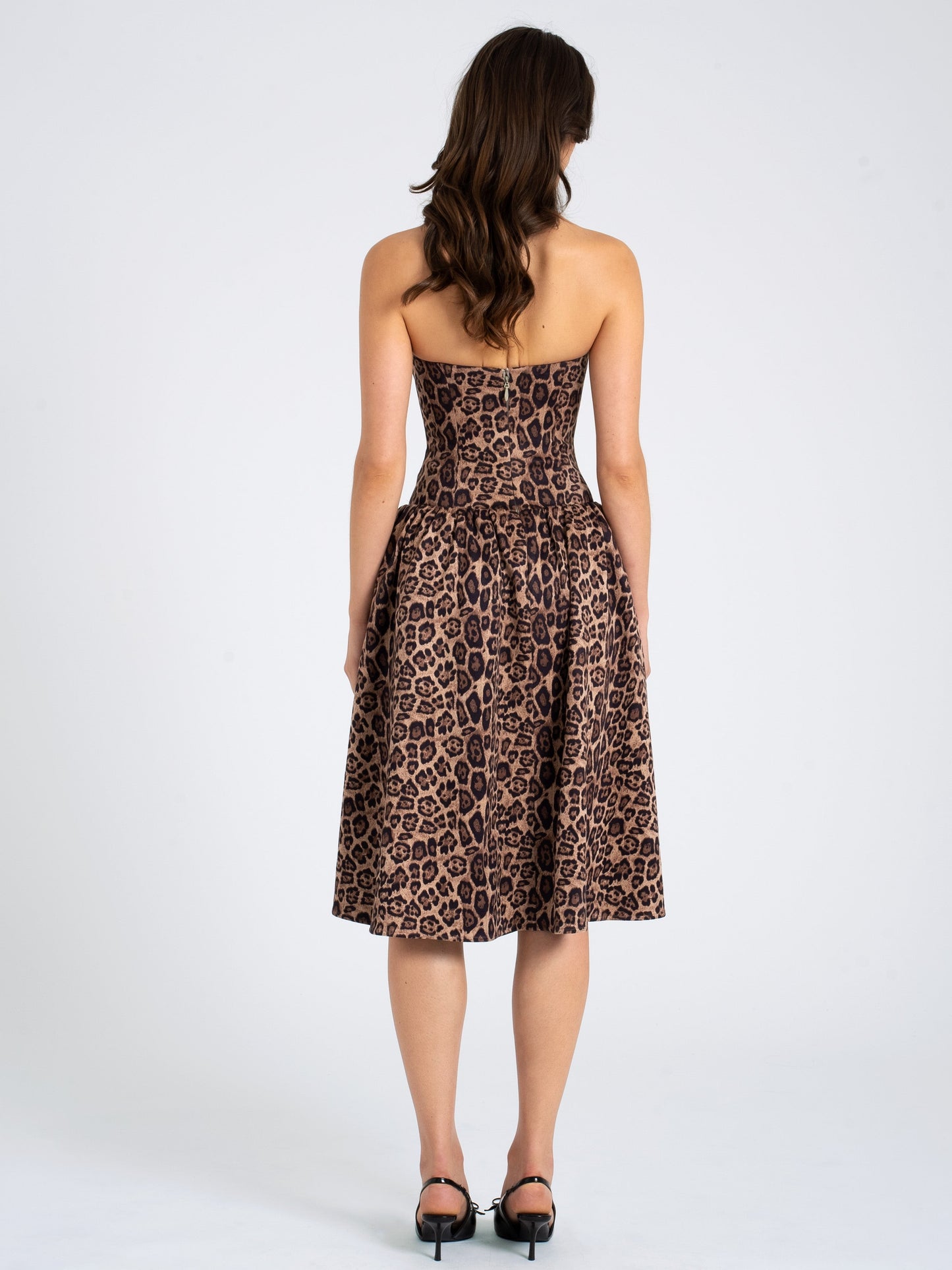 Cheetah Print Midi Dress with lace trim.