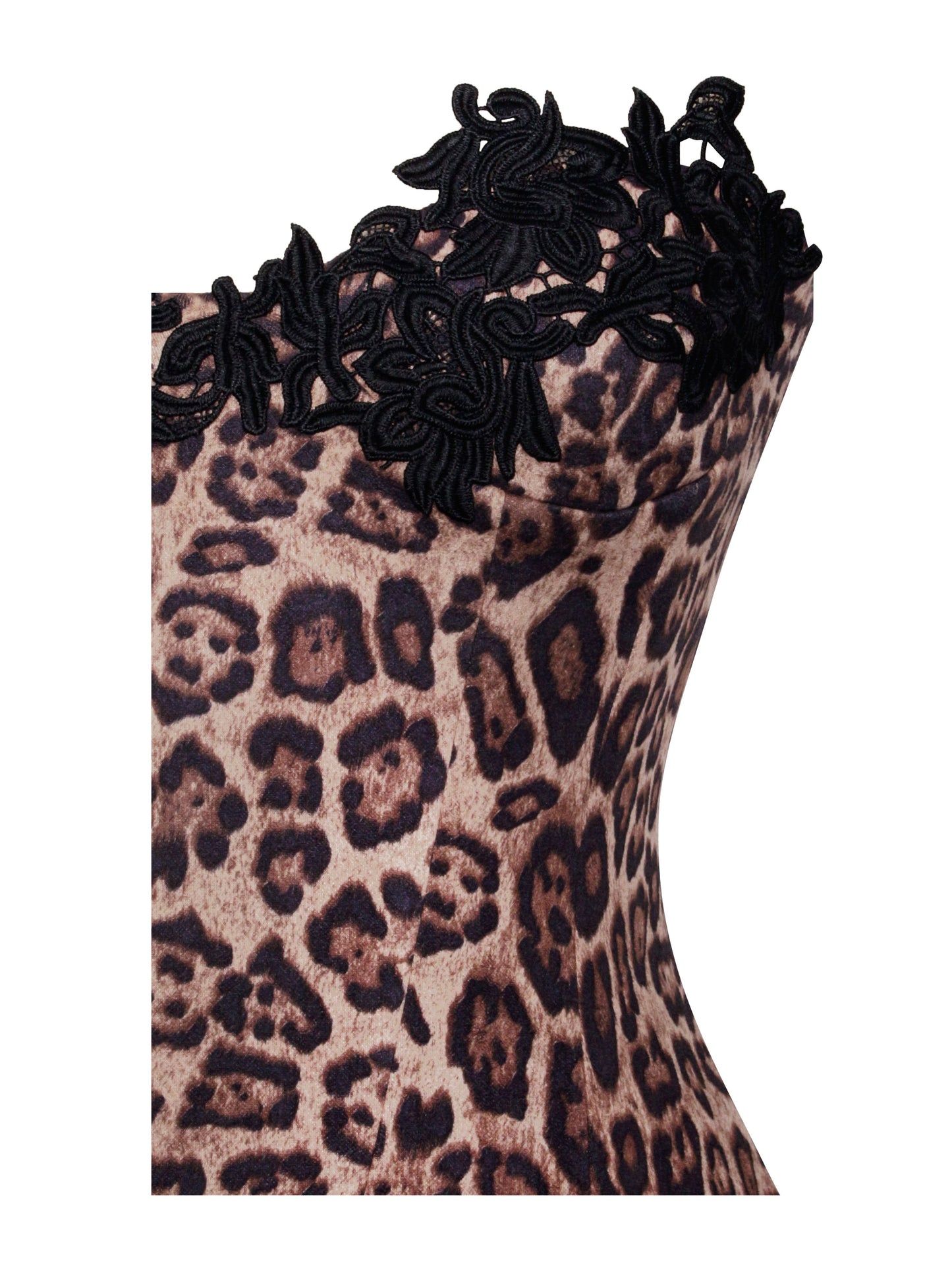 Cheetah Print Midi Dress with lace trim.
