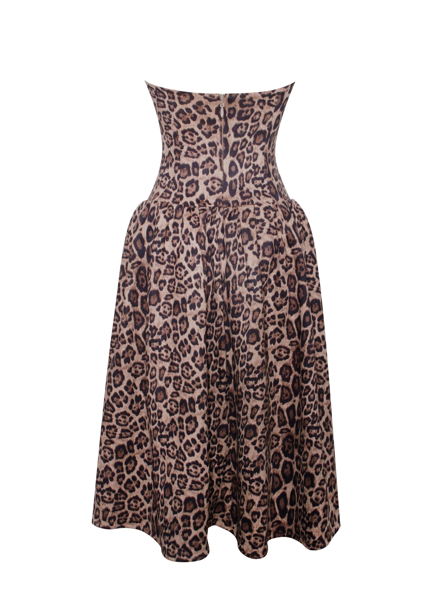 Cheetah Print Midi Dress with lace trim.