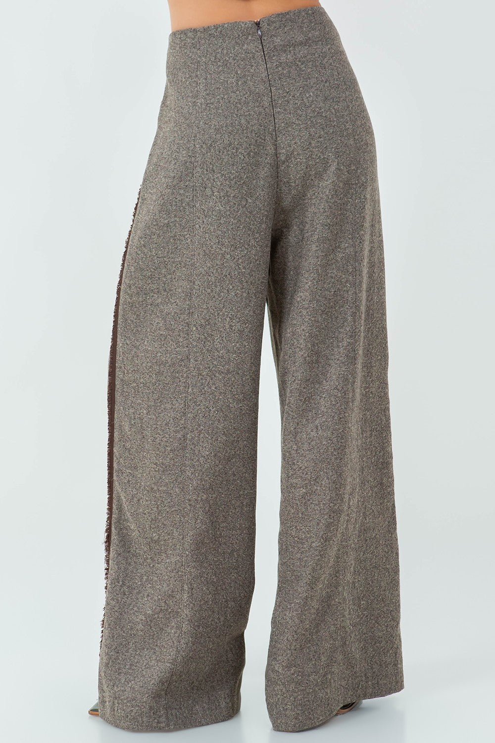 Gray Wool Vest and Wide-Leg Pants Set with Brown Details