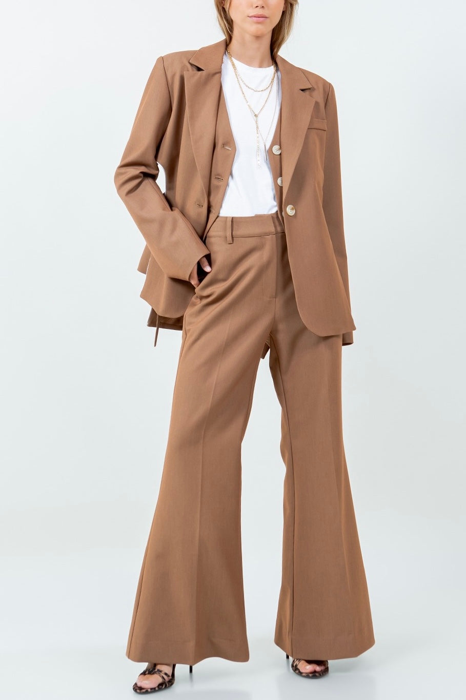 Camel Blazer Vest Set