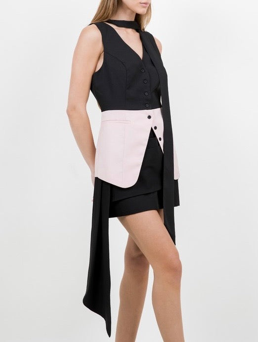 Contrasted Sleeveless Button Down Top