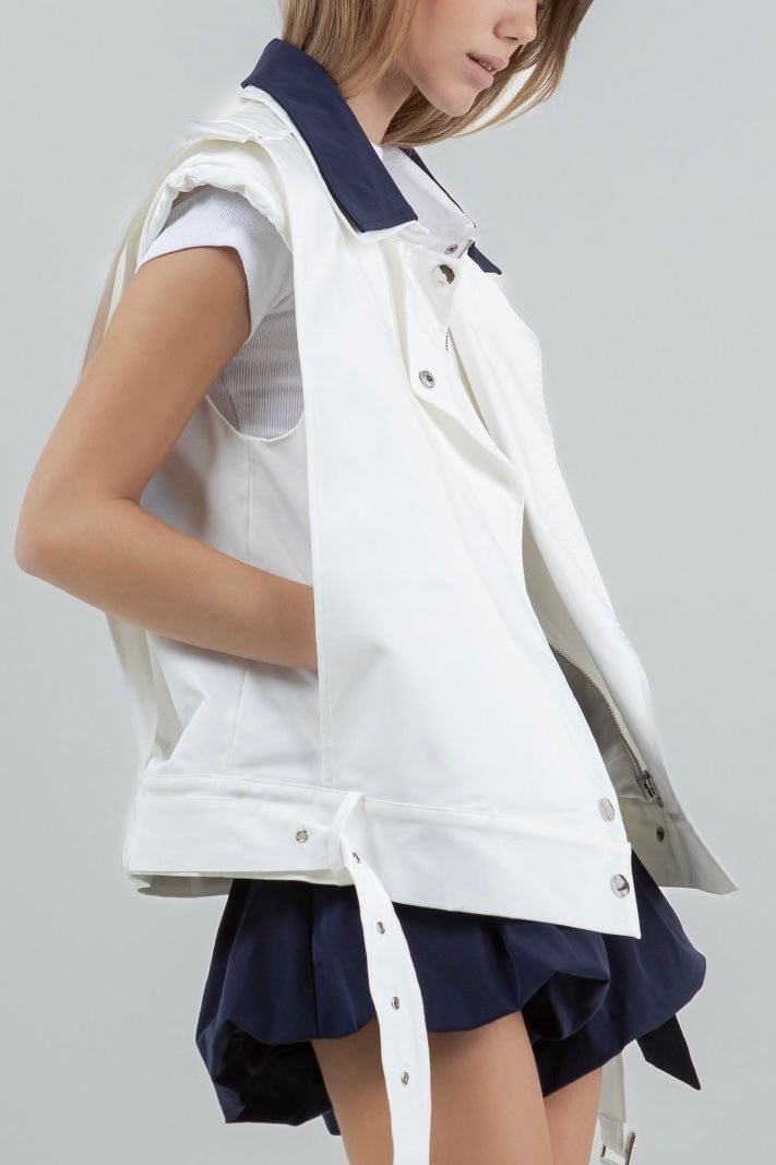 DOUBLE CONTRAST COLLAR COTTON VEST W BELt