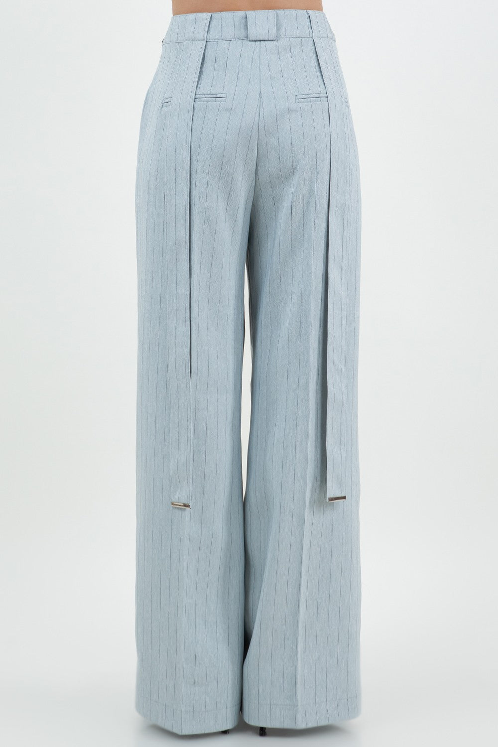 PINSTRIPE PU COMBO TROUSERS WITH STRAP DETAILS