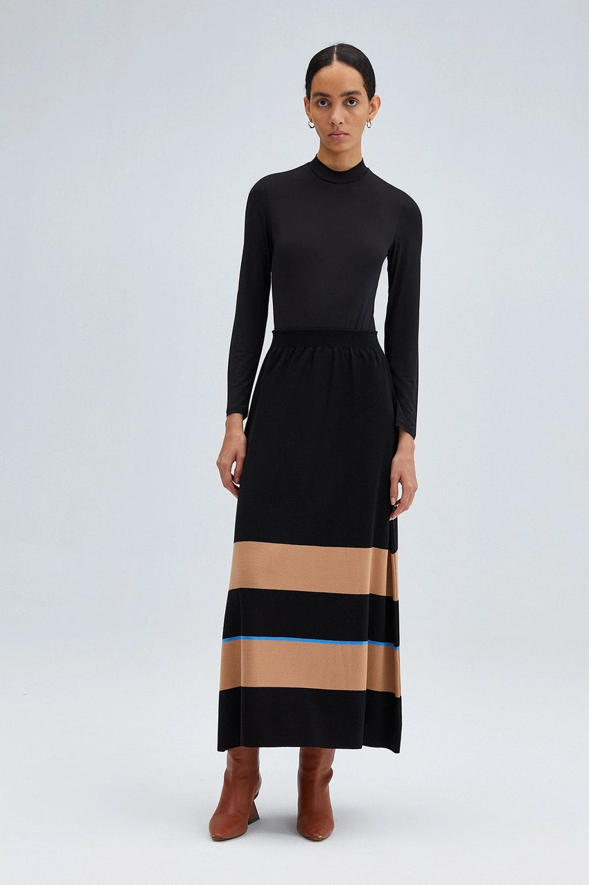 OV Striped Knitwear Skirt with Elastic Waist