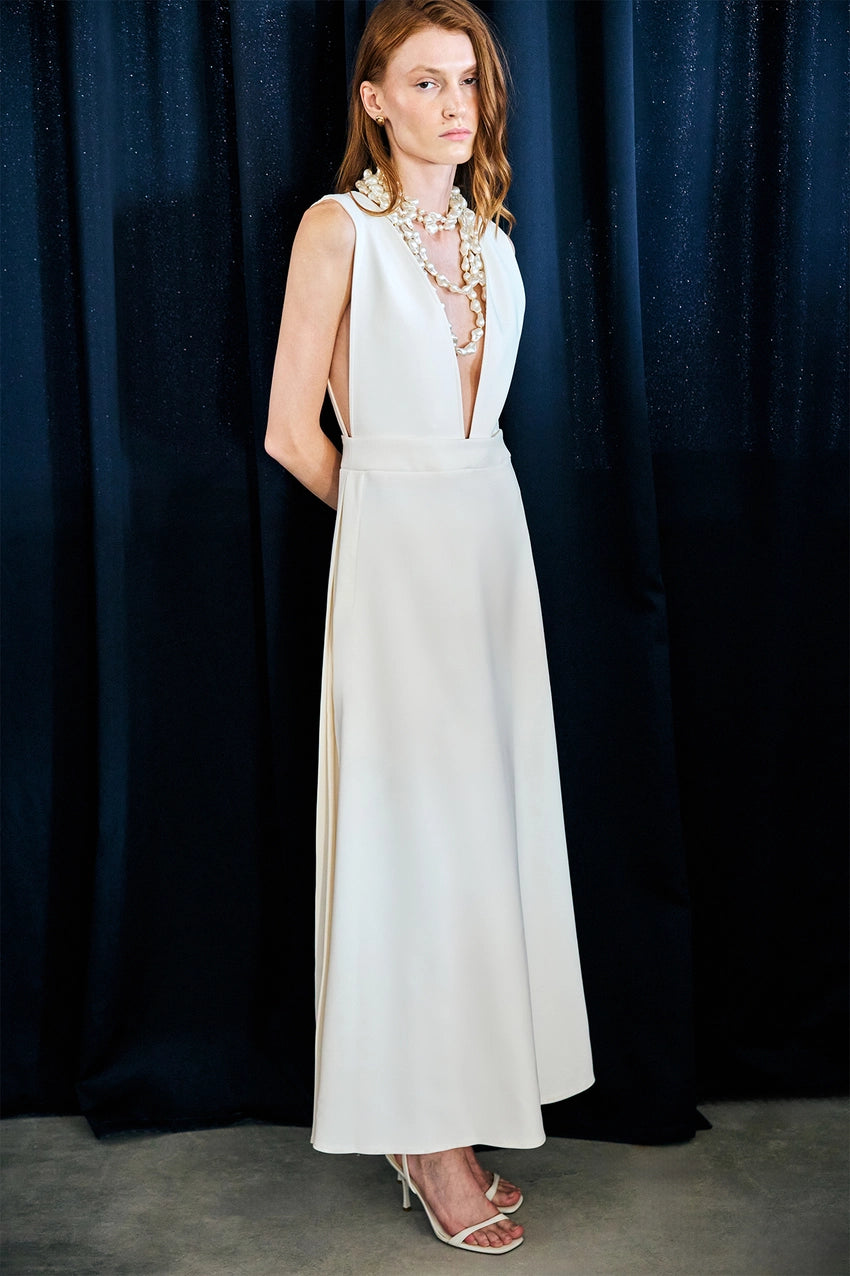 Sleeveless Pleated Side Crepe Maxi Dress