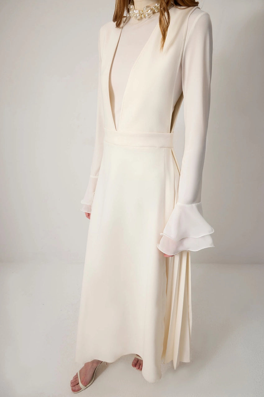Sleeveless Pleated Side Crepe Maxi Dress