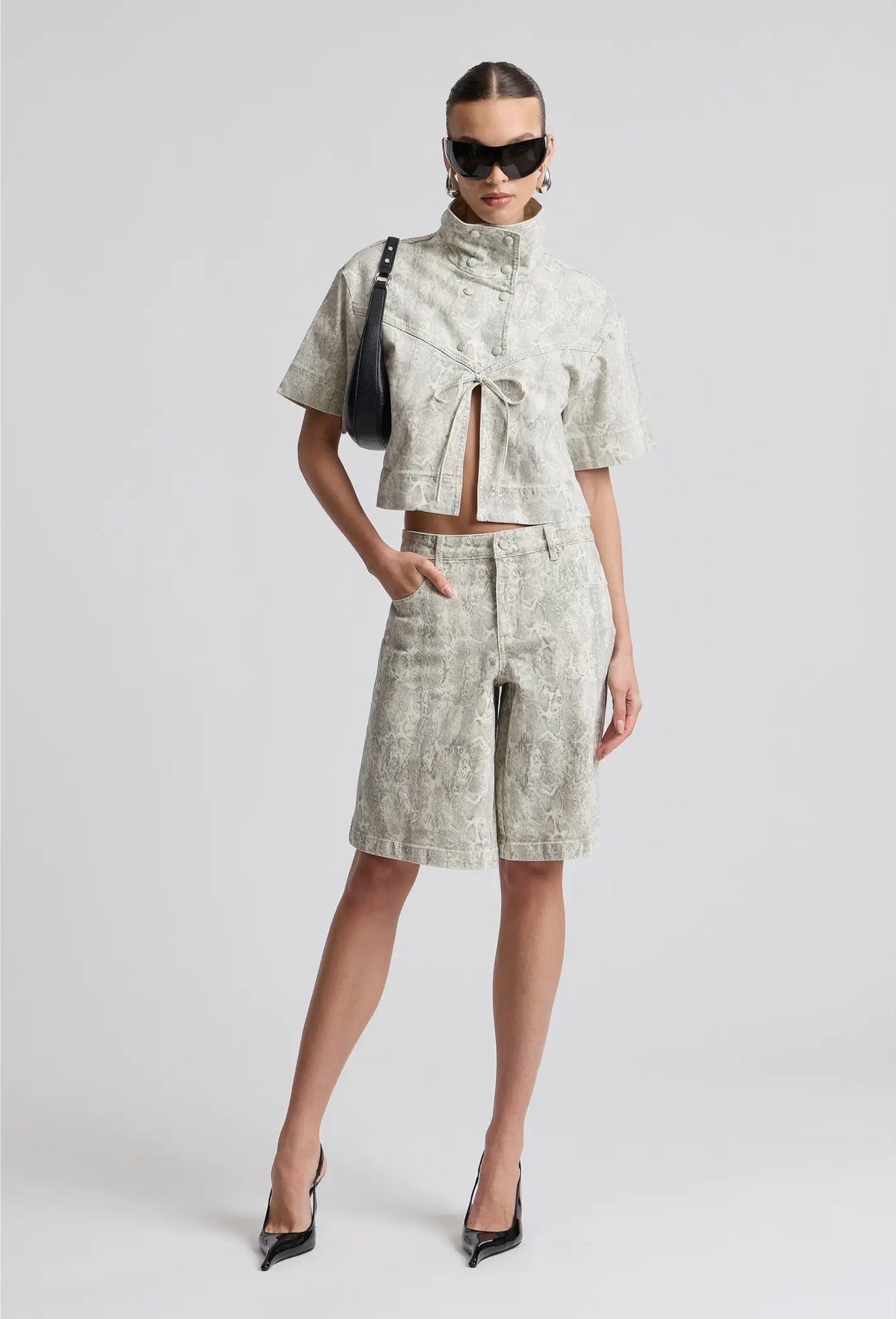 Python Tie-Front Cropped Jacket