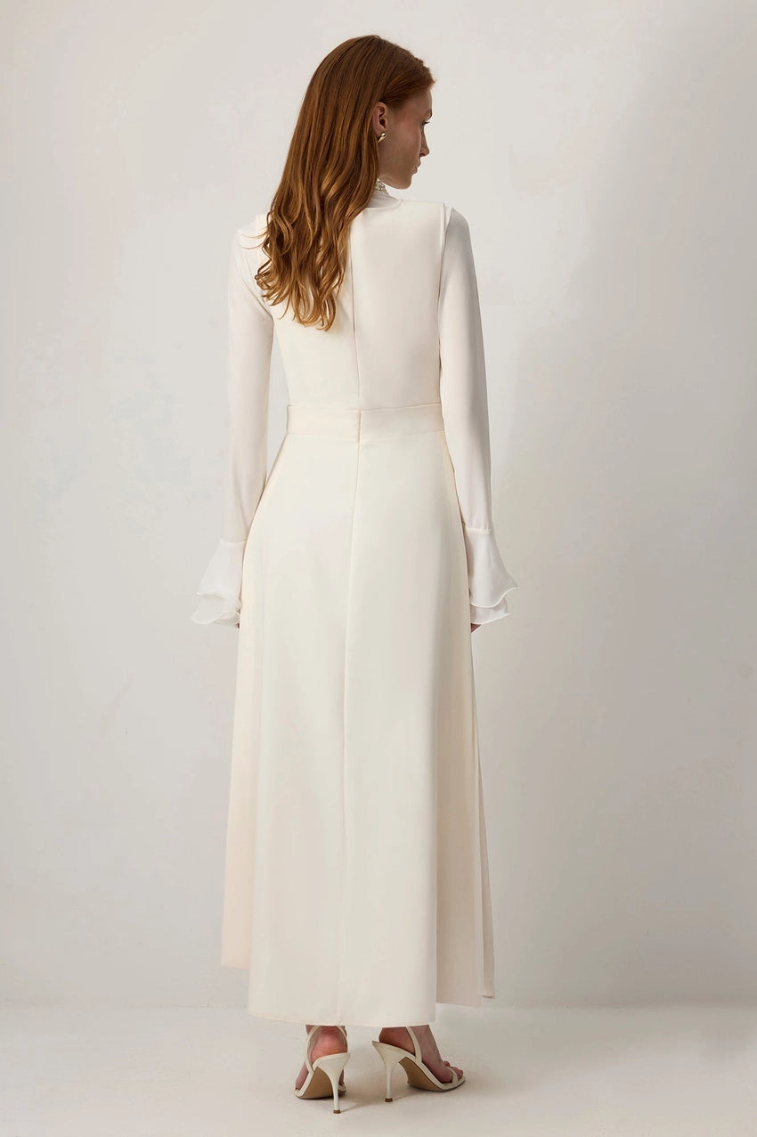 Sleeveless Pleated Side Crepe Maxi Dress