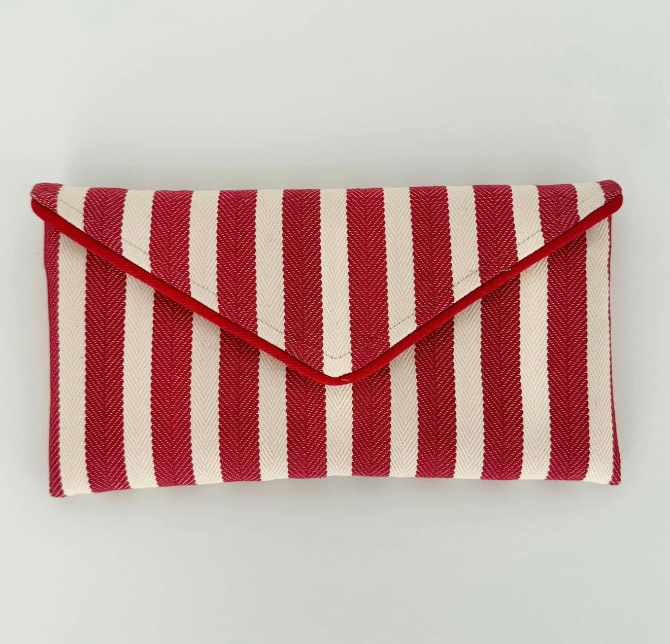 Lirio Herringbone Canvas Clutch – Red Stripe