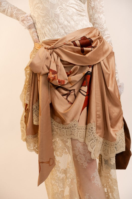 SATIN WRAP DRAPE LACE SKIRT