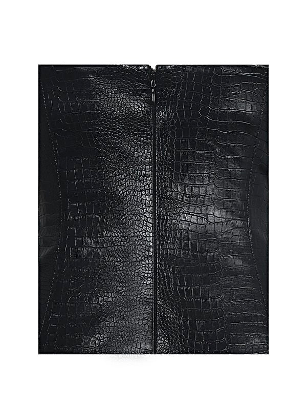 03 - Gardenia Black Leather Midi Sweetheart Dress