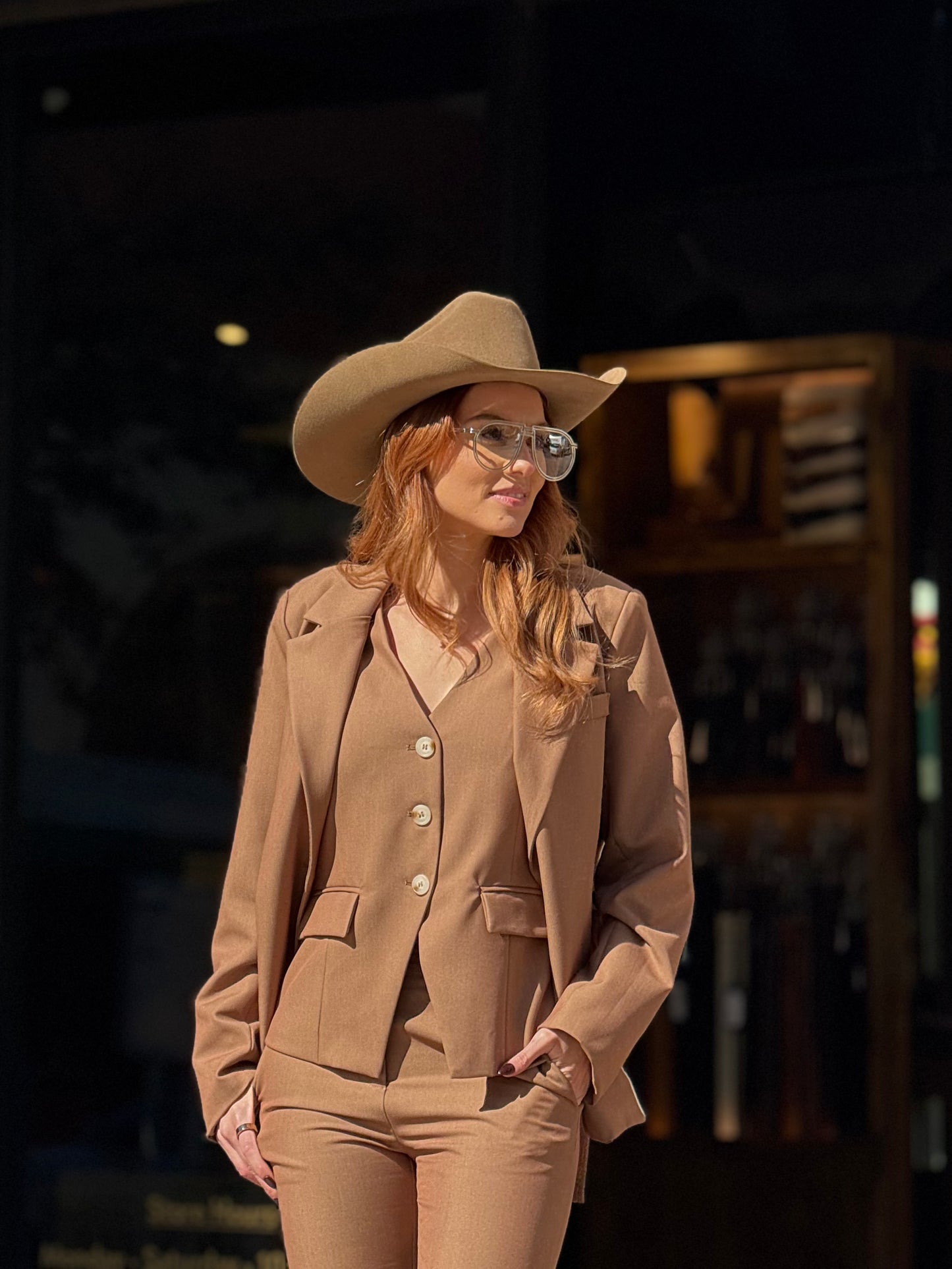 Camel Blazer Vest Set