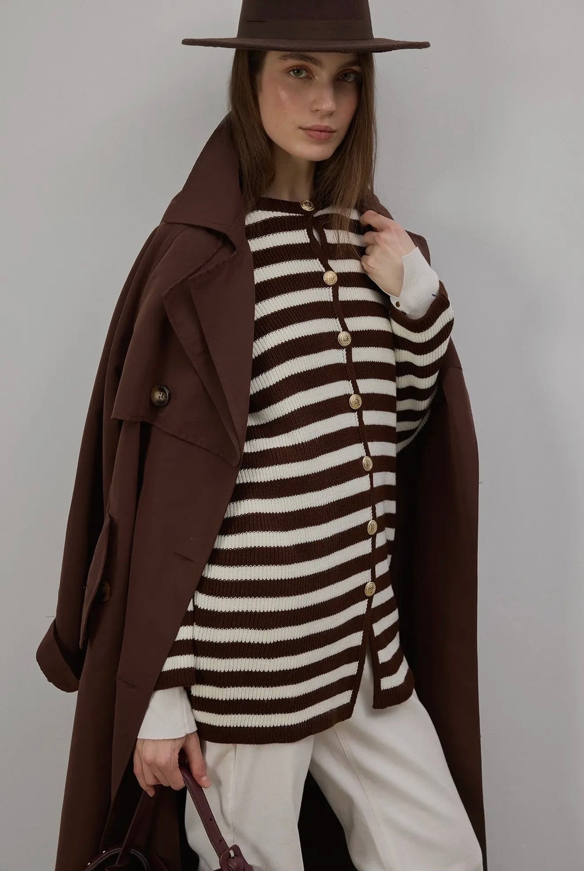 13 - Striped Long Jacket with Golden Buttons