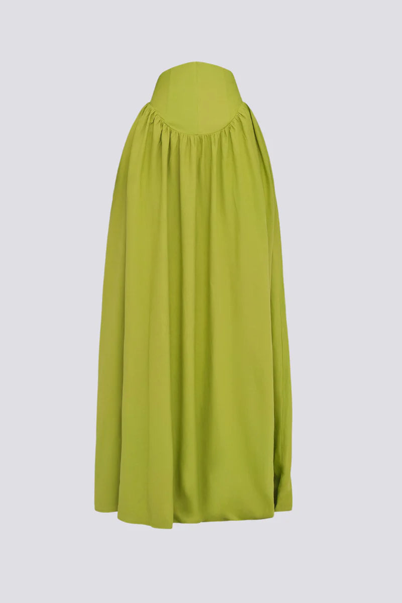 Leaf-Bubble Sleeve Maxi Skirt Set