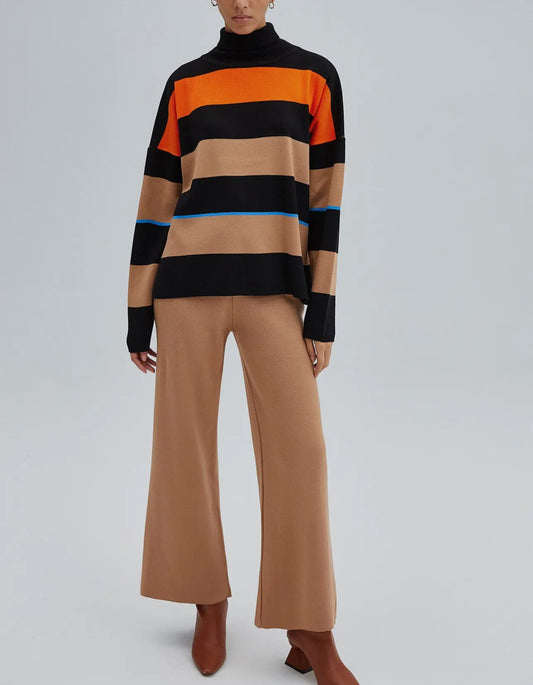 Oversized Striped Turtlekneck Knit Tunic