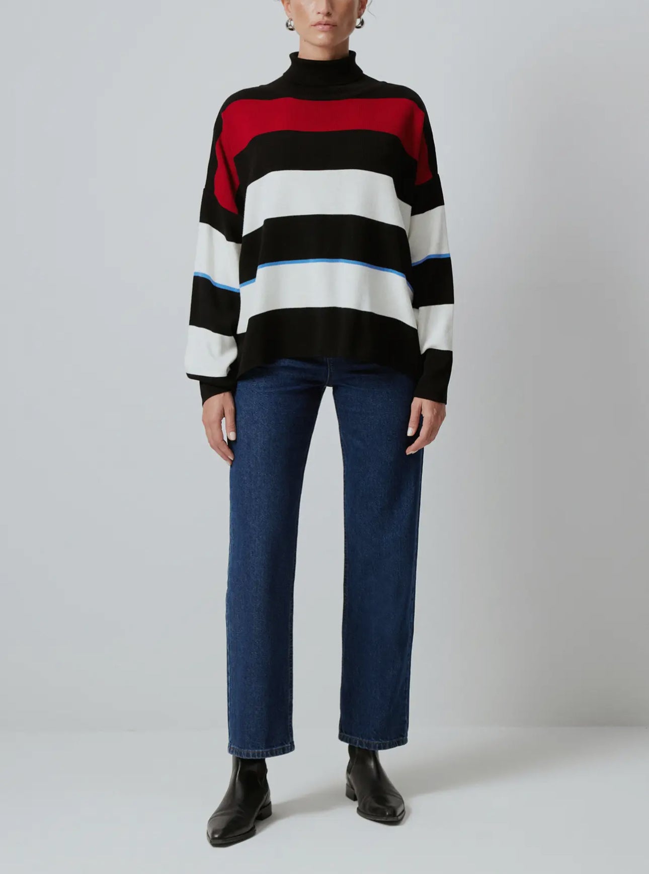 Oversized Striped Turtleneck Knit Sweater