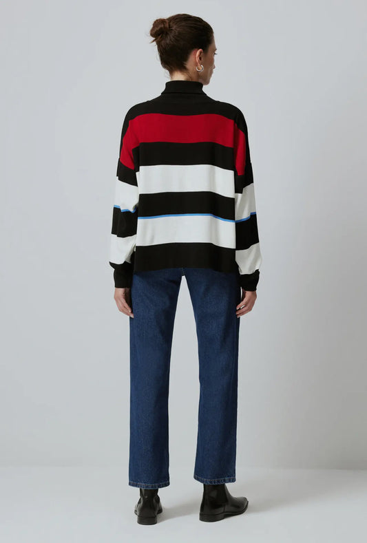 Oversized Striped Turtleneck Knit Sweater
