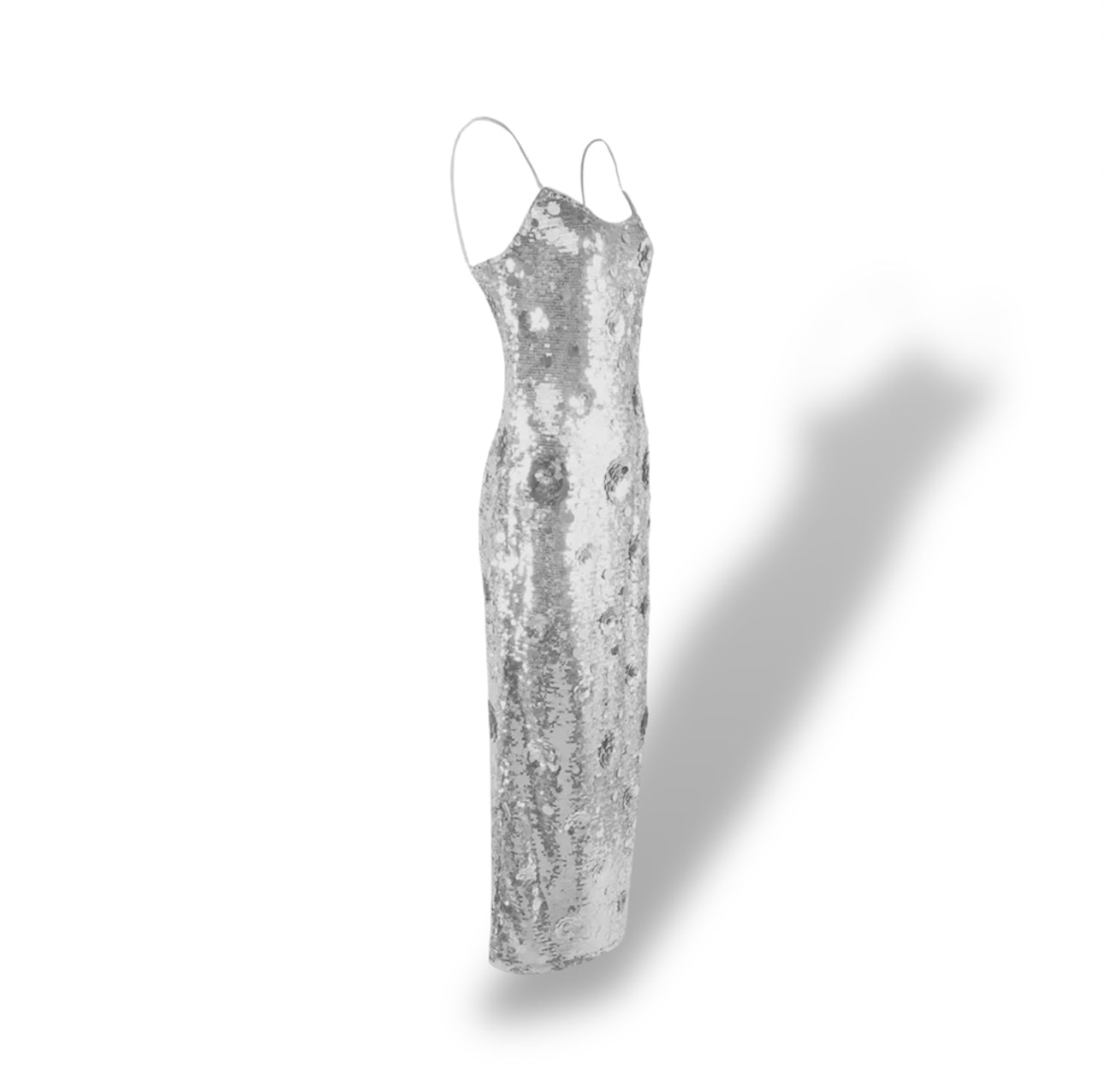 Silver Sequin Sunflower Hip-Wrap Suspender Dress