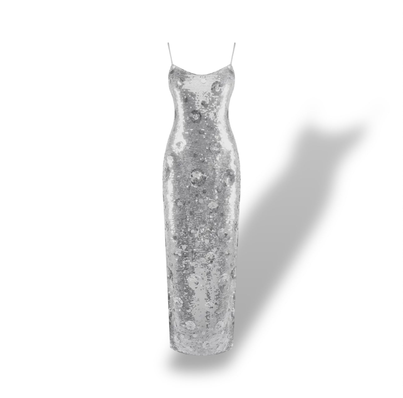 Silver Sequin Sunflower Hip-Wrap Suspender Dress