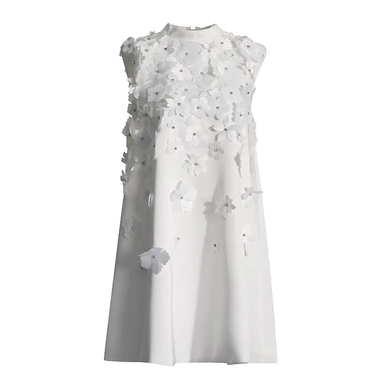 White shift dress with 3D floral