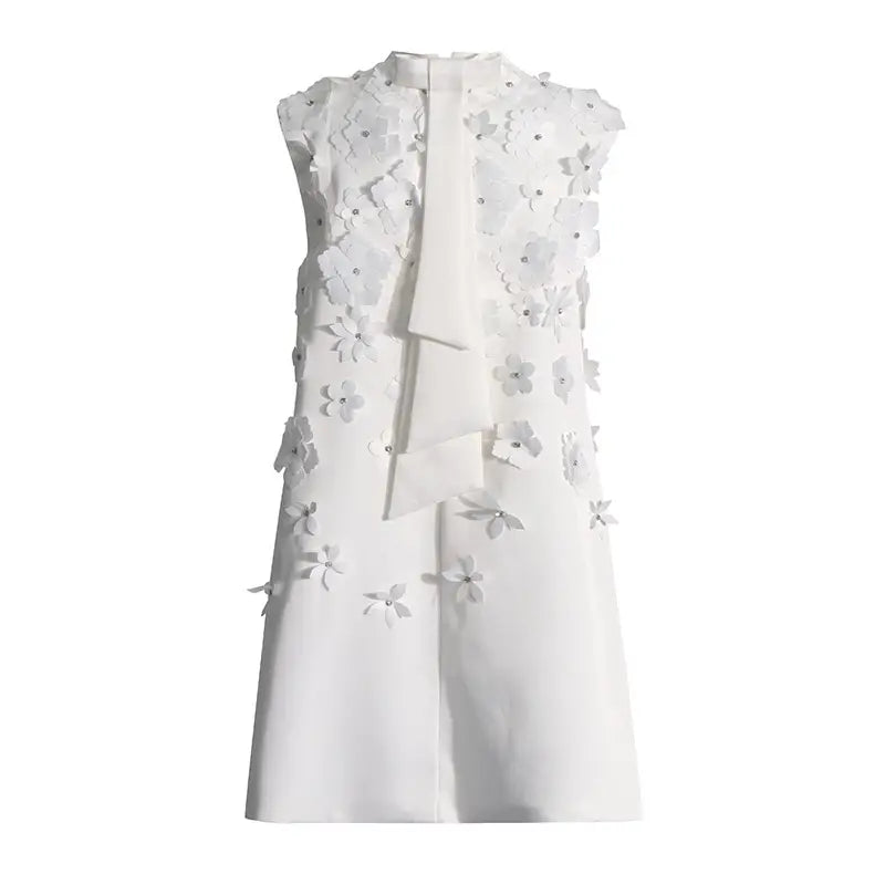 White shift dress with 3D floral