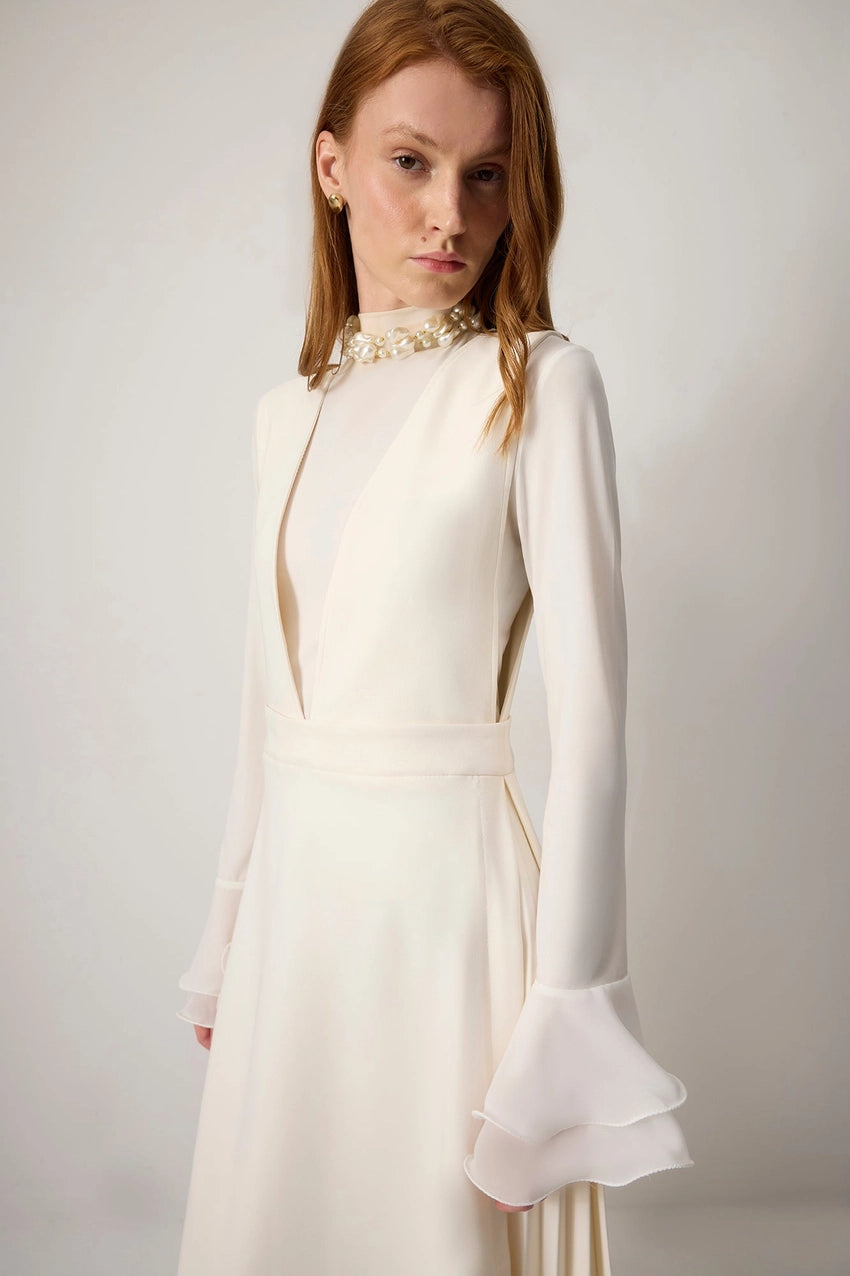 Sleeveless Pleated Side Crepe Maxi Dress