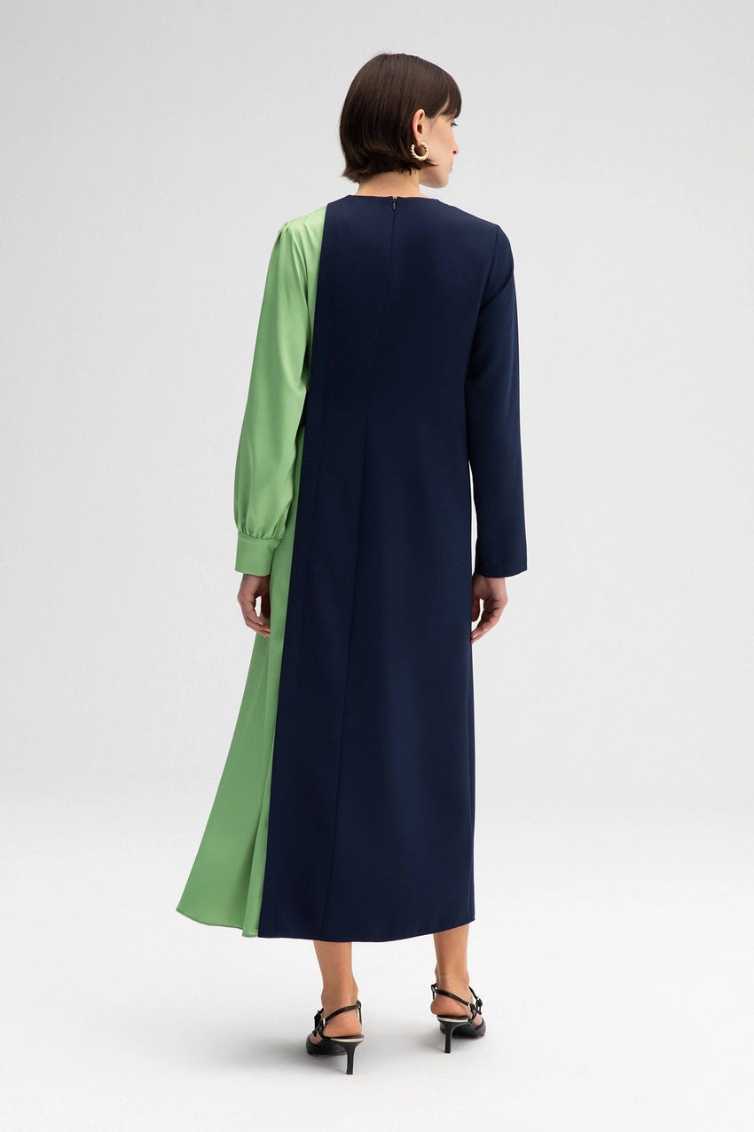 Colorblock Side-Tie Long Sleeve Maxi Dress