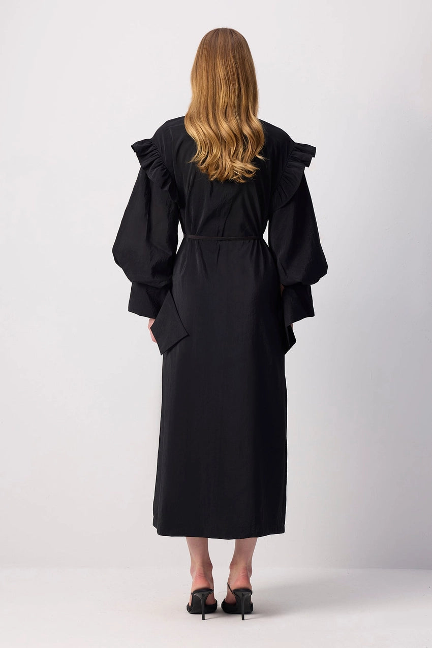 Ruffled Maxi Shirt Dress with Statements Sleeves