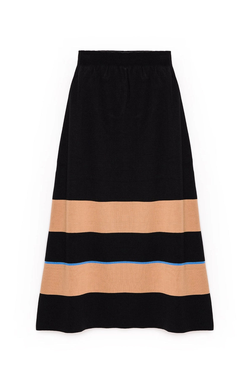 OV Striped Knitwear Skirt with Elastic Waist