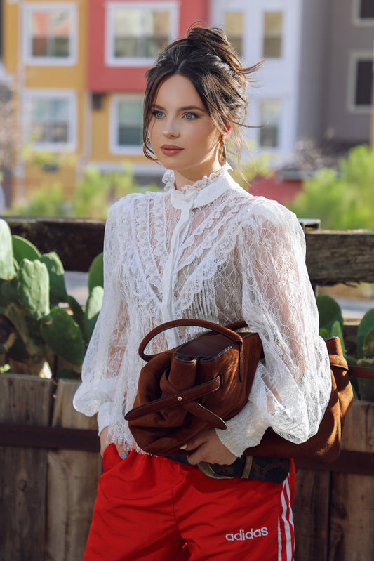 01 Frilly Lace Structured Shoulder Blouse