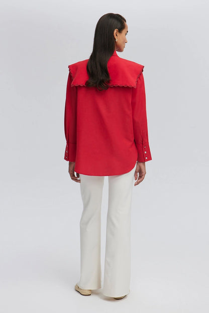 Embroidered Wide Collar Statement Shirt - Cotton Blend