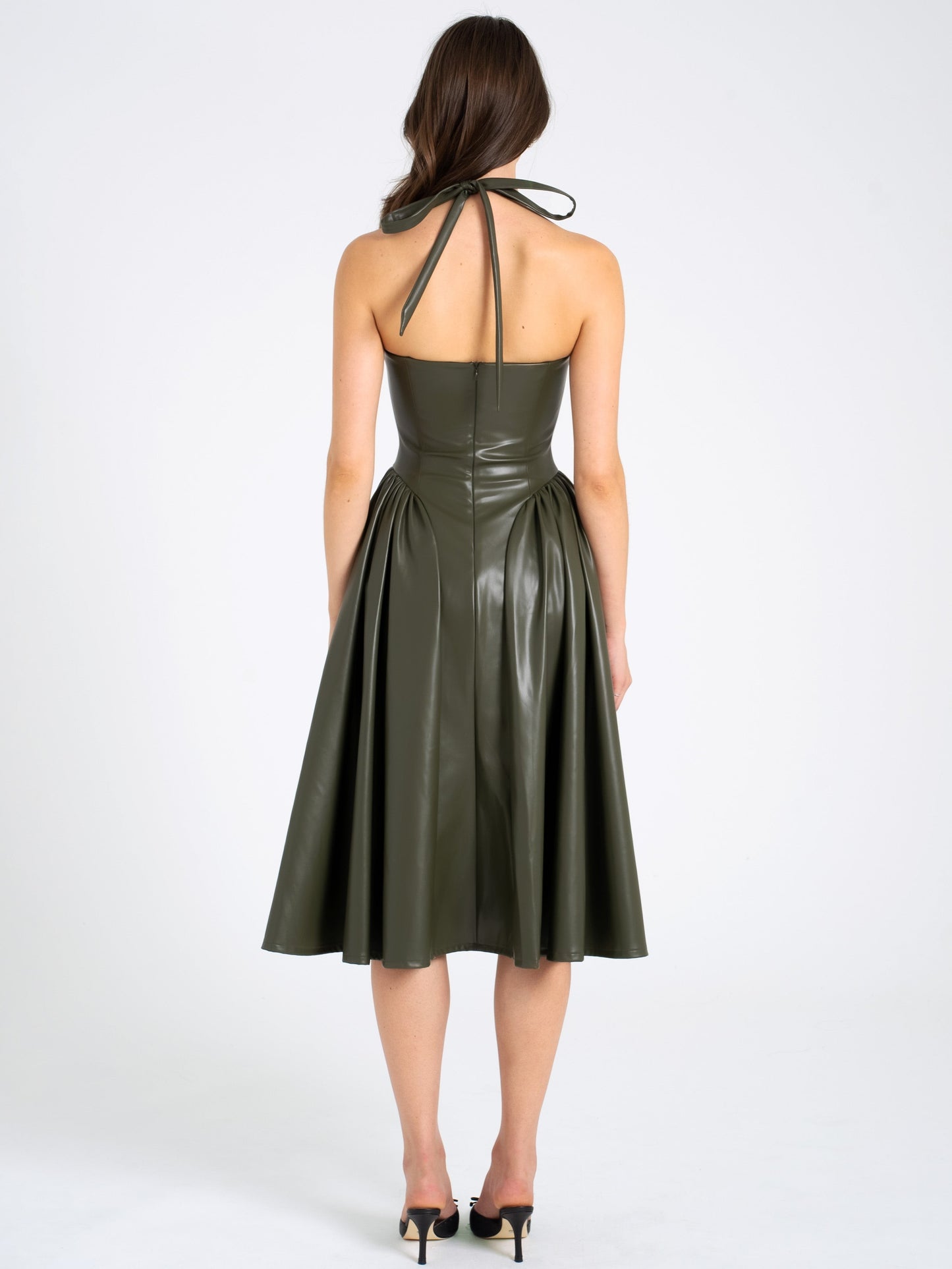 A Olive Green Vinyl Corset Dress