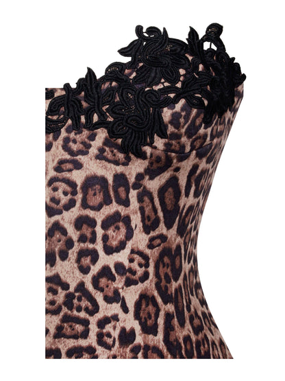 Cheetah Print Midi Dress with lace trim.