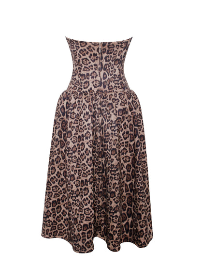 Cheetah Print Midi Dress with lace trim.