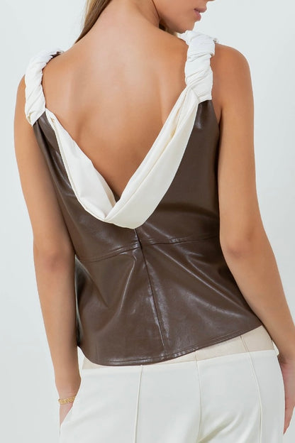 Coffe & White Draped Top