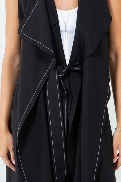 DOUBLE LAPEL LONG LINE STRUCTURED SLEEVELESS CAPE DRESS BOLD