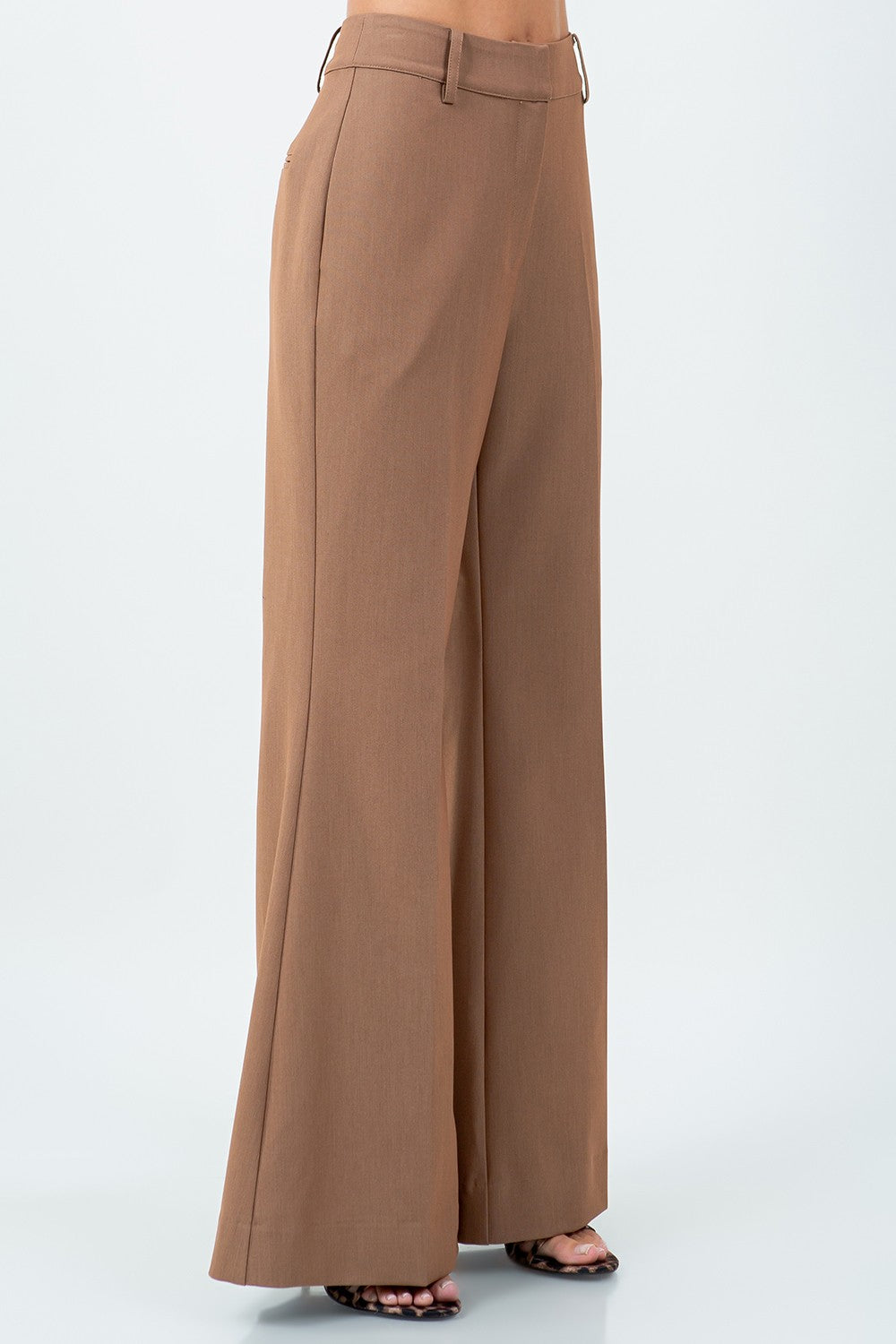 CAMEL FIT AND FLARE WOVEN TROUSERS