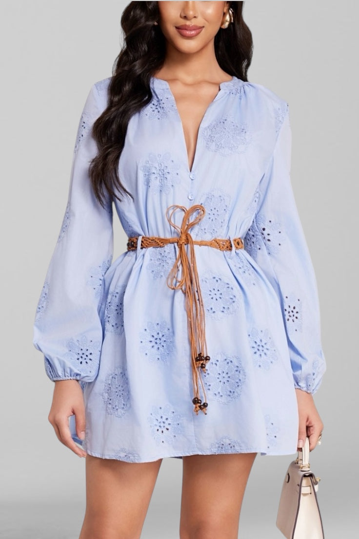 Light Blue Embroidered Mini Dress