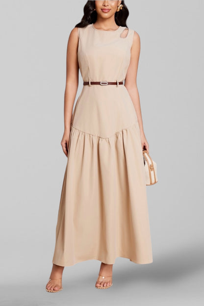 Beige Belted Maxi Dress