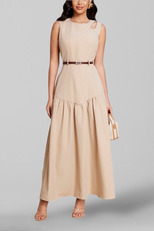 Beige Belted Maxi Dress