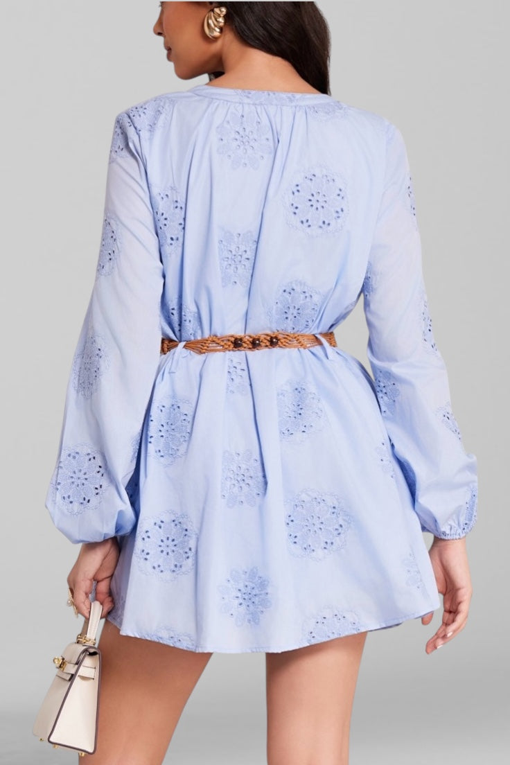 Light Blue Embroidered Mini Dress