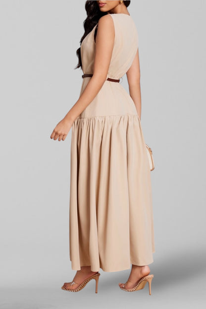 Beige Belted Maxi Dress
