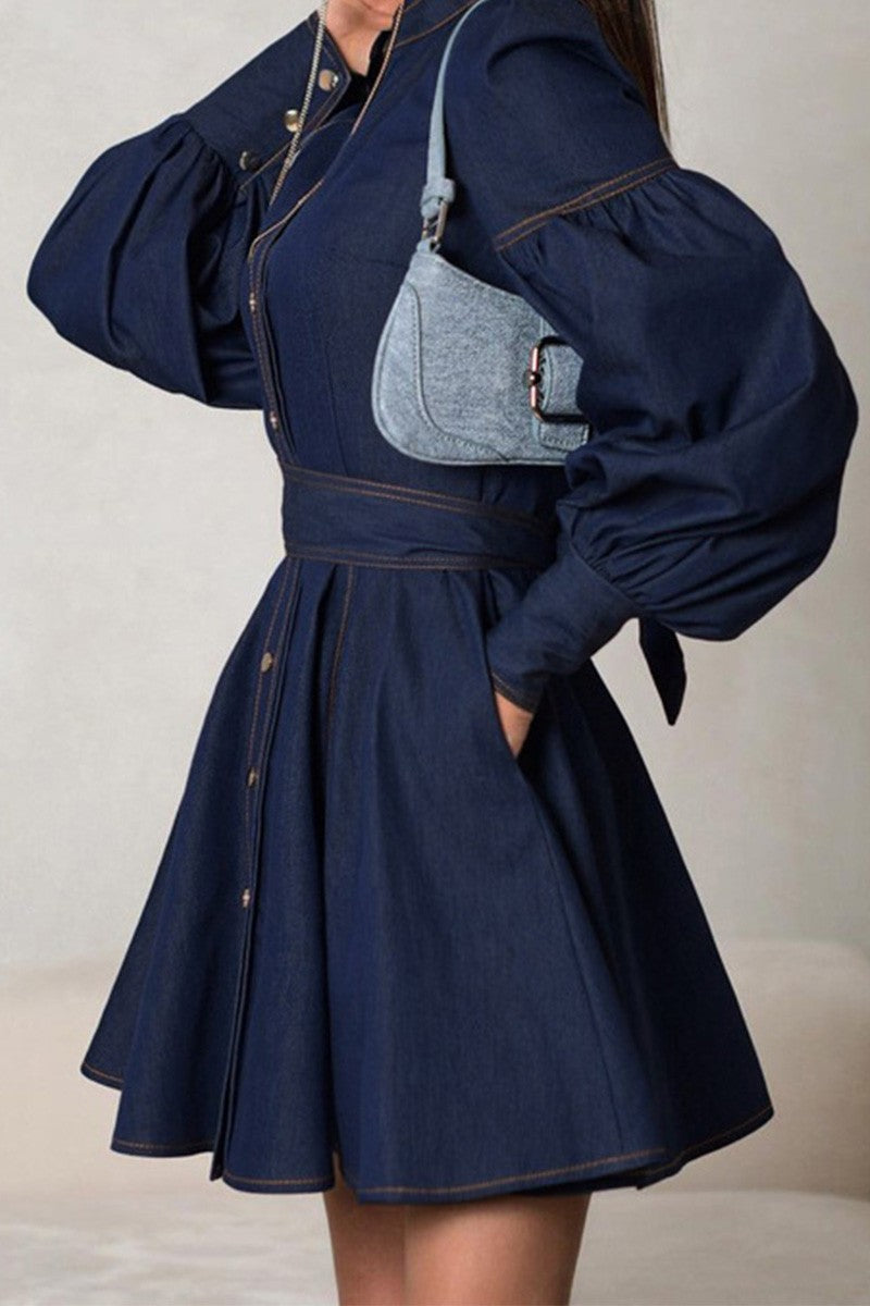 Dark Denim Puff Sleeve Dress