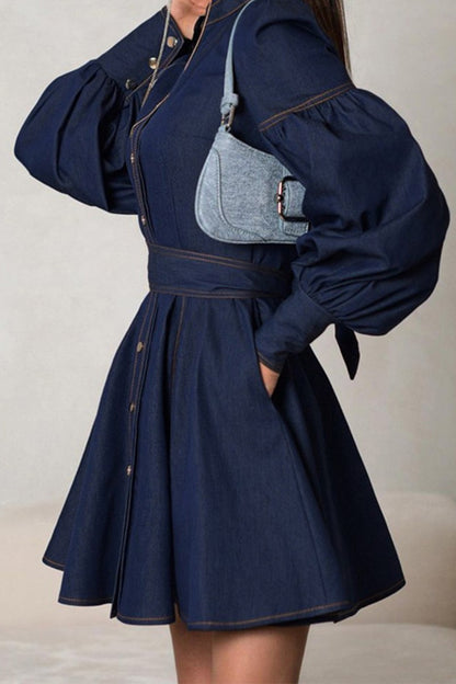 Dark Denim Puff Sleeve Dress