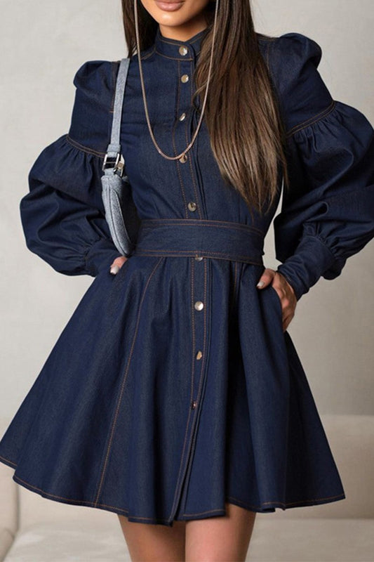 Dark Denim Puff Sleeve Dress