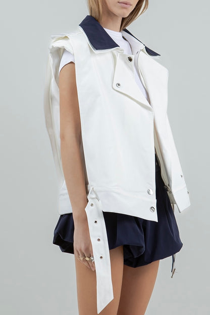 DOUBLE CONTRAST COLLAR COTTON VEST W BELt