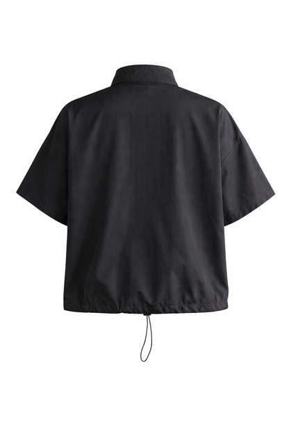 Naylon & Mesh Contrast Half Zip-up Short SLV Top
