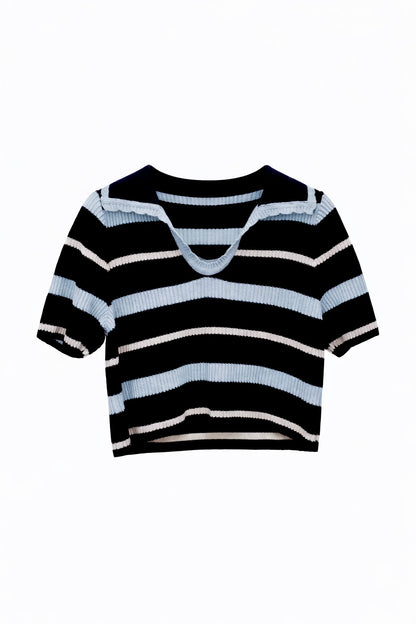 Striped Lightweight Knit Polo Top